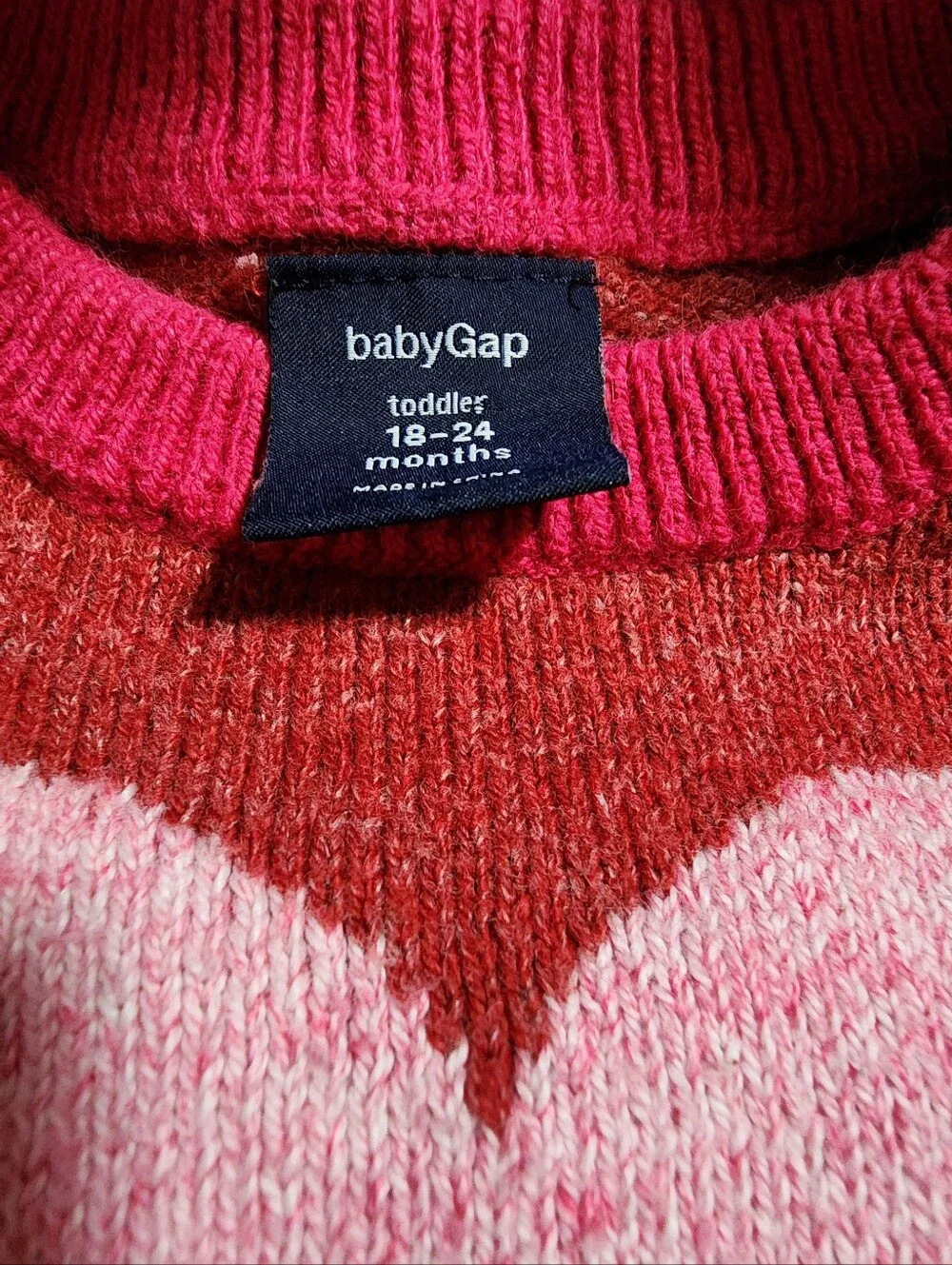 GAP Red Sweater with Pink Heart and Gray Trim